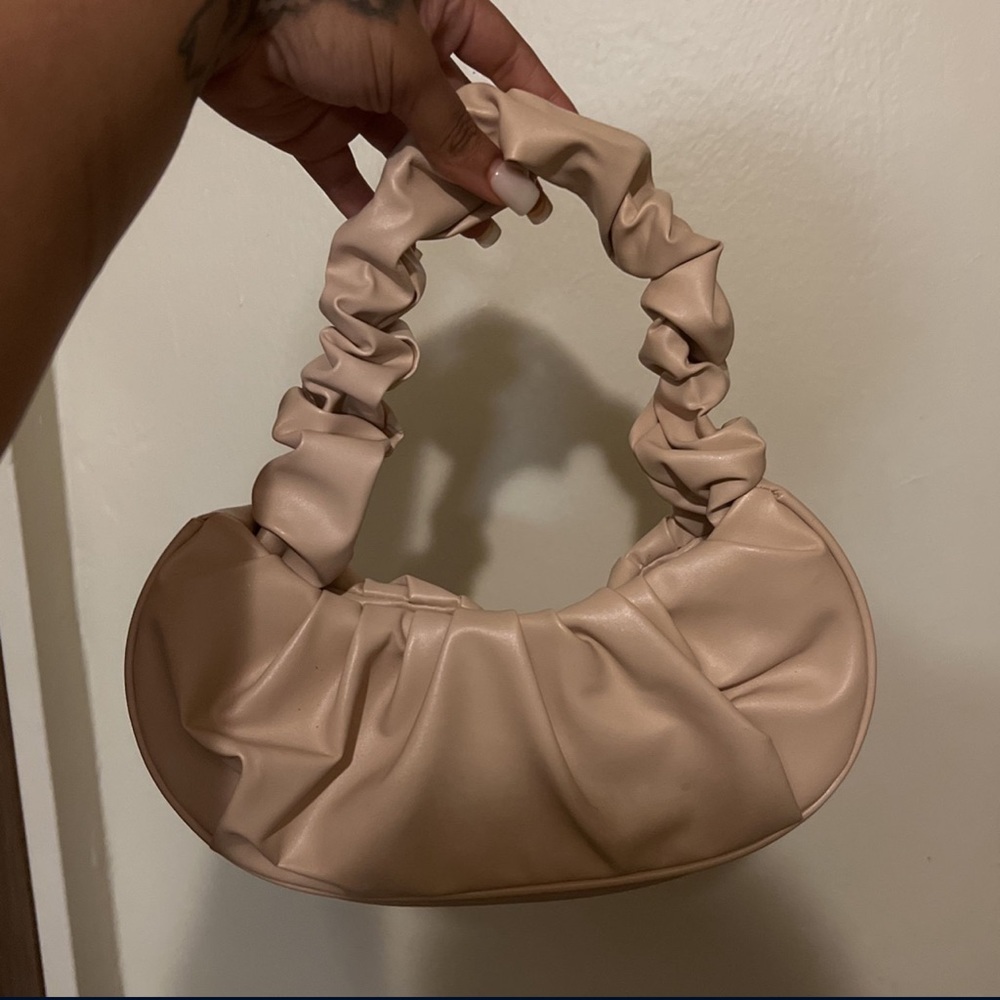 Beige Ruched Shoulder Bag